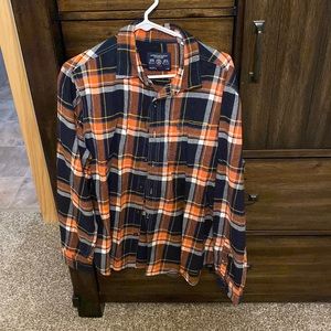 Orange and black plaid flannel shirt